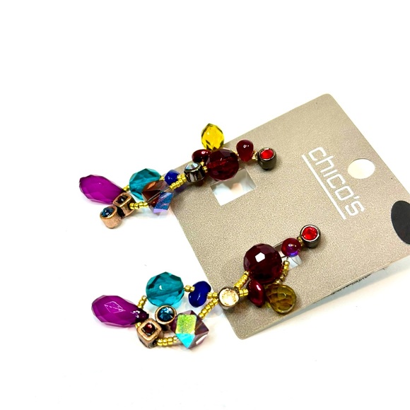 Chico’s Multicolor Beaded Gold Tone Drop Earrings | 2” | NWT - Picture 2 of 4